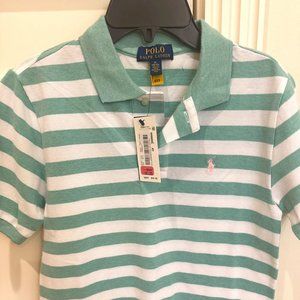 Polo Ralph Lauren: Mint/White striped mesh polo, M(10-12)
